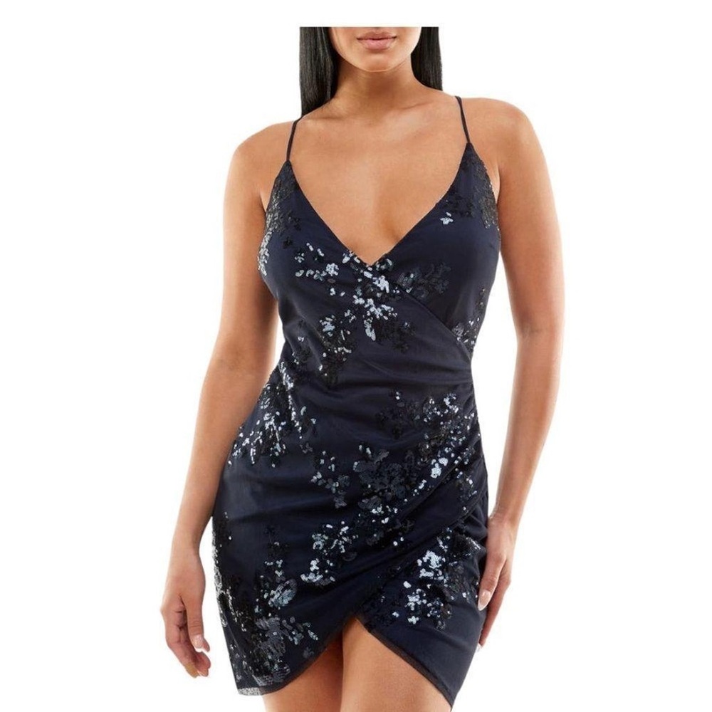Speechless Midnight Blue Sequin Wrap Dress